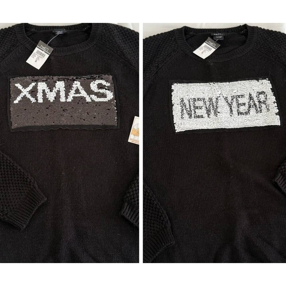XMAS NEW YEAR Reversible Sequins Sweater Women's S Black White NWT Rue 21